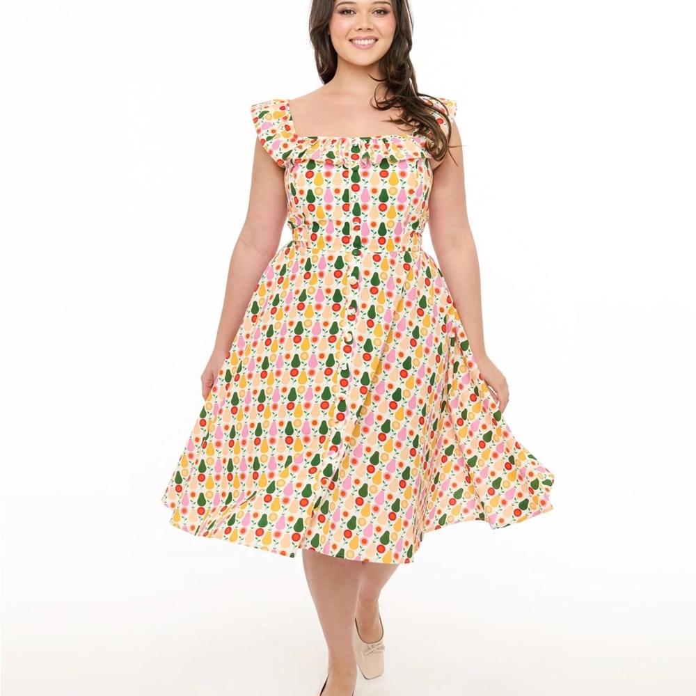 Magnolia Place Plus Size Multicolor Pear Print Cotton Barbara Swing Dress